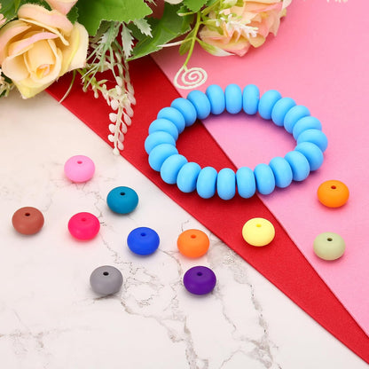PATIKIL 14mm Silicone Beads, 60PCS Silicone Beads Bulk Abacus Spacer Beads Lentil Focal Cute for Pens Keychain Bracelets Necklace, Black