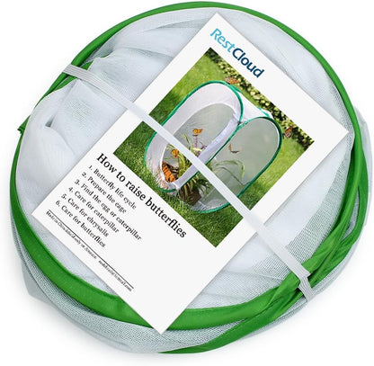 RESTCLOUD Insect and Butterfly Habitat Cage Terrarium Pop-up 24 Inches Tall with 10Pcs 10ML Floral Tubes