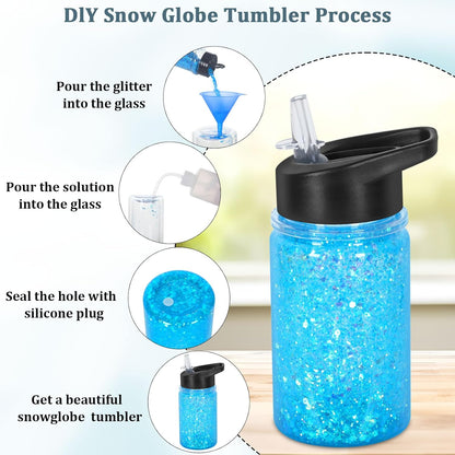 4 Pack 10 Oz Plastic Double Wall Snow Globe Tumbler, Snowglobe Tumbler with Pre Drilled Hole and Plug, Snow Globe Cups Kid Water Bottle DIY Gift for Scool, Sport