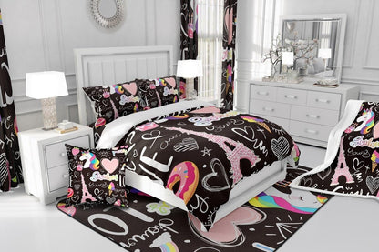 Manfei Musical Kids Fitted Sheet Full Size, MusicalGuitar Radio Drum Kit Headset Print Bedding Set 3pcs for Boys Girls, Rock Music Bed Cover with 2 Pillowcases, Soft Polyester Bedding, No Top Sheet
