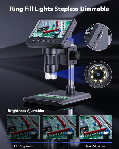 Coin Microscope, 4.3 Inch Digital Microscope 1000X Coin Microscope for Error Coins with 8 Adjustable LED Lights, PC View Compatible with Windows & MacOS