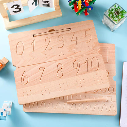 MotiMind 2 Pcs Wood Cursive Alphabet Number Tracing Board Montessori Letter Tracing Board Writing Tools Double Sided with Wooden Pen Letter Tracing Learn to Write for Boys Girls Preschool Classroom
