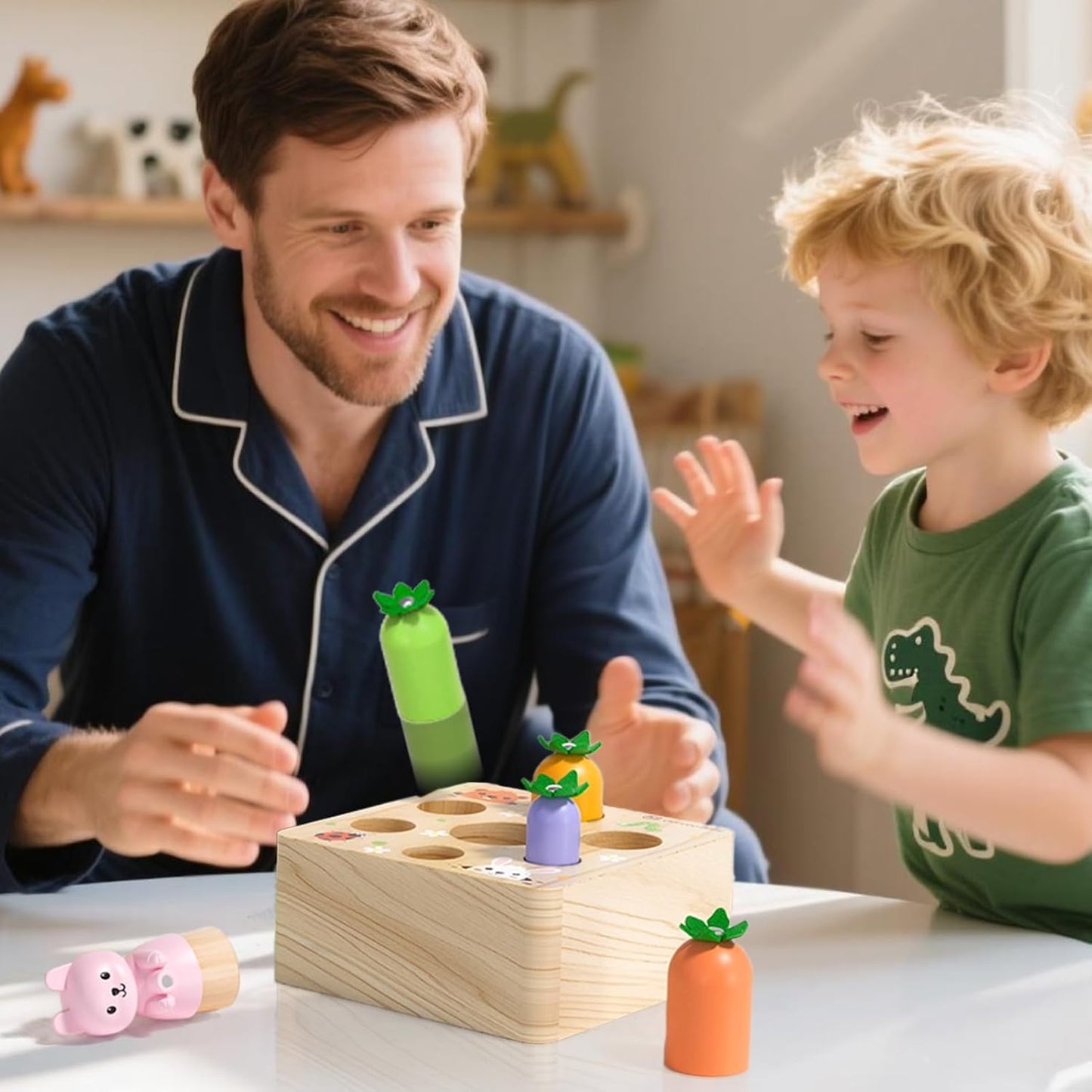 Ancaixin Montessori Toys for Babies 6-12 Months, Wooden Toys for 1 Year Old Boys and Girls, Educational Carrot Harvest Toy for Toddlers, Shape Sorting Matching Puzzle, Developmental Birthday Gifts