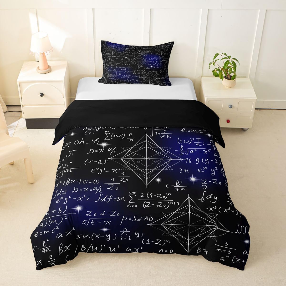 Erosebridal Chemistry Lab Bedding Set Twin Size Chemical Equation Duvet Cover for Boys Girls Chemical Elements Science Theme Comforter Cover Teens Kids Science Students Bedding School Dorm Room Decor