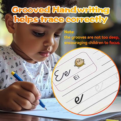 4 Magic Grooved Writing Practice for Kids - English Pre K Tracing Practice Book, Reusable Preschool Handwriting Workbooks Without Tears, 4-Theme Copybooks with Pen Refill for Age 3-10 (English, Small)
