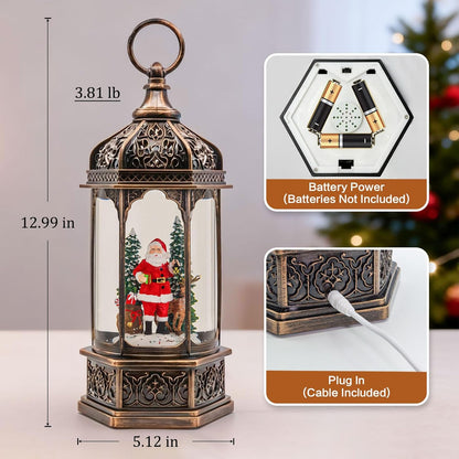 Christmas Snow Globes Lantern, Church and Christmas Tree Christmas Decorations Indoor, 6H Timer Battery & USB Powered Light Up Musical Snow Globes for Kids Women Adults Gift Thanksgiving Home Decor