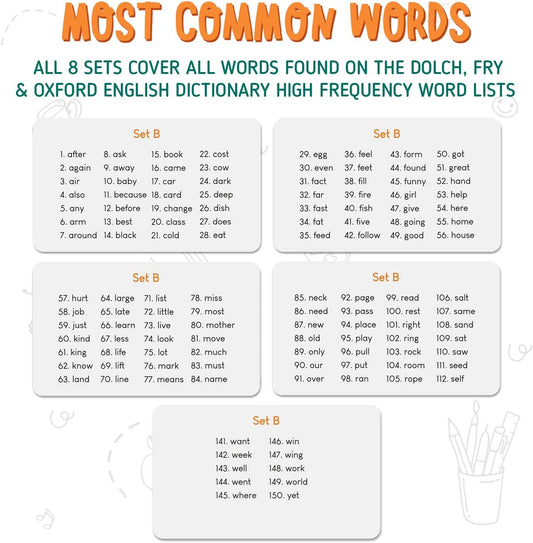 merka Sight Word Flash Cards - 150 Cards, Set B - Fry Sight Words & Vocabulary Flashcards for 1st Grade Reading