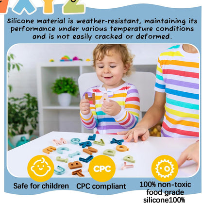 VioraWhite 26 Pcs Food Grade Silicone ABC Letters ( CPC Certified) Soft Children Sensory and Messy Play Alphabet Bath Educational Toy for Toddler Kid Baby Learning Set Birthday Gift for Boy and Girl