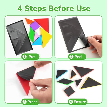 BenBen Travel Tangram Puzzle with 2 Sets Magnetic Wooden Shapes, Extra Large Dual-Sided Magnet Surface, Color Pattern IQ Book，Road Trip Car Plane Game，Educational STEM Travel Toys for Kids Adults