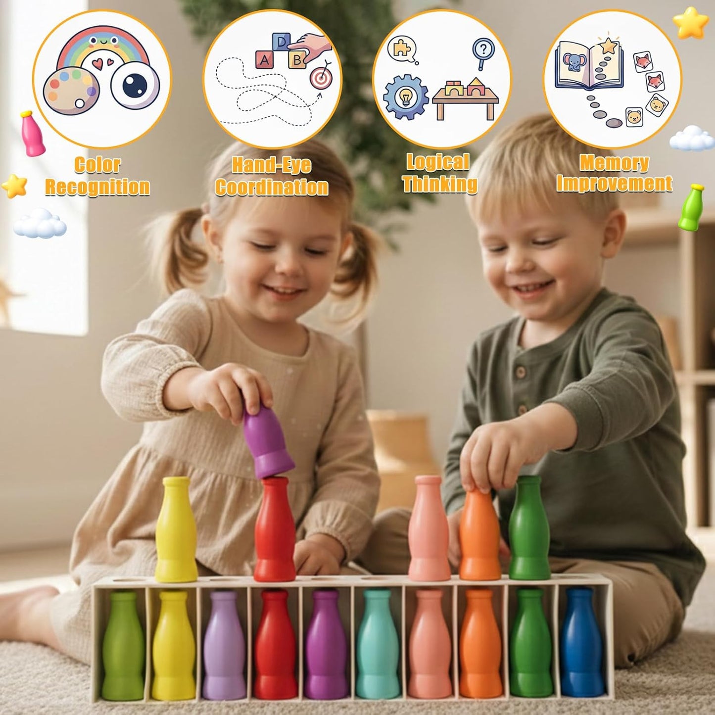 Match The Bottle Color Game, Fun Family Board Game for Kids and Adults 2–4 Players, Bottle Flip Challenge Toy for Travel, Camping, Holidays, Celebrate Birthday Party, Backyard Night (Medium, Plastic)