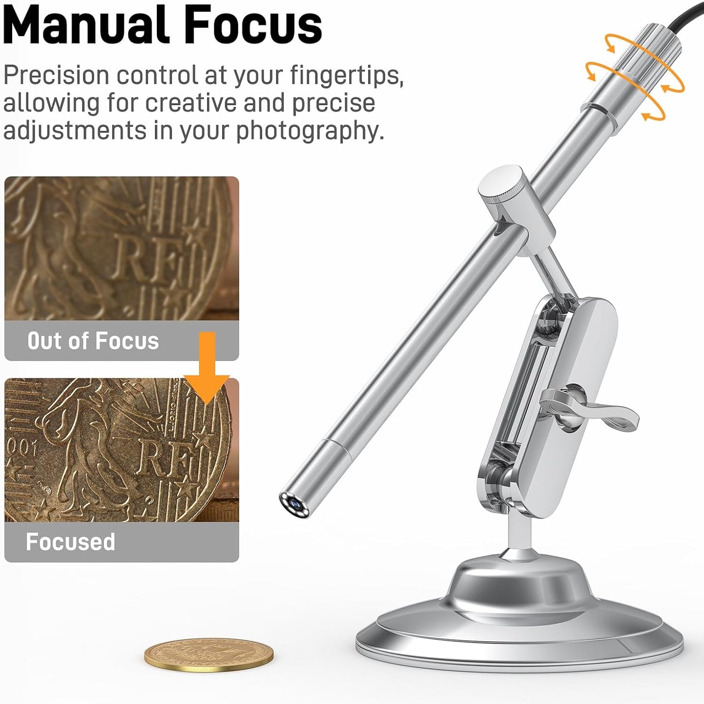 Teslong USB-C Digital Microscope, 10X to 200X Magnification Portable Camera with 8 LED Lights, Handheld Rotating Metal Stand for Coin, Electronic, Compatible with iPhone 15+ and Android Devices