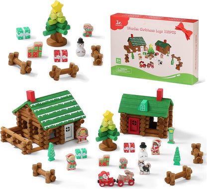 SainSmart Jr. 110 PCS Wooden Log Cabin Set Building House Toy for Toddlers, Classic STEM Construction Kit with Colorful Wood Logs Blocks for 3+ Years Old