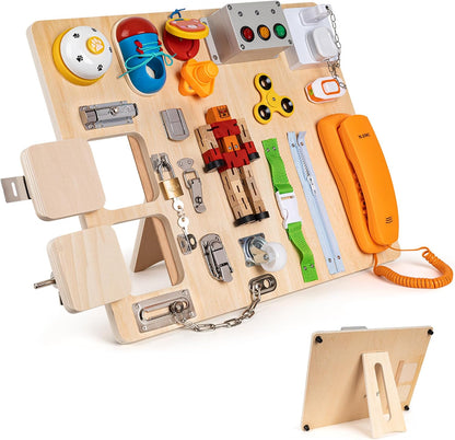 Montessori Large Busy Board for Toddlers 3 Years Old - 20 in 1 Wooden Sensory Educational Toys -Fidget Toys for Autistic Children-Preschool Learning Activities Fine Motor Skills