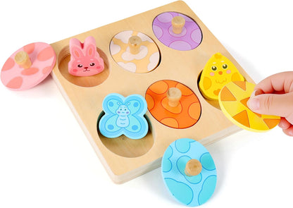 Wooden Puzzles for Toddlers 1-3, Animal Match Farm Peg Puzzle for Toddlers Age 1+, Montessori Toys for 1 2 Year Old, Knob Puzzle Birthday Gift, Preschoool Learning Toys