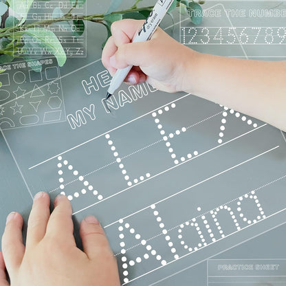 Personalized Name Acrylic Dry Erase Board Custom Engraved Handwriting Practice Board Customized Trace Boards Write Your Name Shape Letter Toys and Learning for Boys Girls