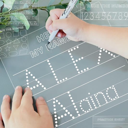 Personalized Name Acrylic Dry Erase Board Custom Engraved Handwriting Practice Board Customized Trace Boards Write Your Name Shape Letter Toys and Learning for Boys Girls