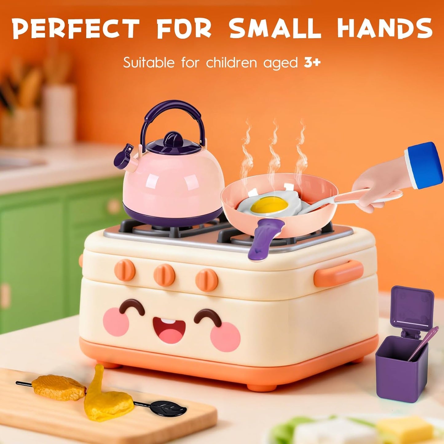 60Pcs Kids Mini Play Kitchen Accessories, Pretend Cooking Play Set with Cookware, Tableware & Fruit & BBQ Sets, Learning Gift for Boys, Girls, Toddlers,Yellow