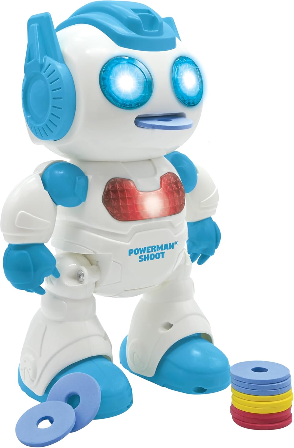 LEXiBOOK Powerman Max - Remote Control Walking Talking Toy Robot STEM Programmable Dances Sings Telling 10,000 Stories 300+ Learning Quiz Shooting Discs and Voice Repeat for Kids 4+ - ROB80EN, White