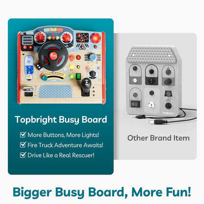TOP BRIGHT Montessori Busy Board with LED Light, Sensory Toys with Sounds & Switches, Activity Board for Kids 3-5, Car Driving Toy for Toddler Boy, 3 Year Old Girl Boy Gifts for Birthday Christmas