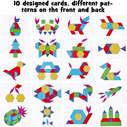 150PCS Wooden Pattern Blocks & LED Acrylic Drawing Board Bundle – Geometric Tangram Puzzle with Activity Cards and 13.7×10 Inch Light-Up Dry Erase Board for Kids,Party, and Birthday Gifts
