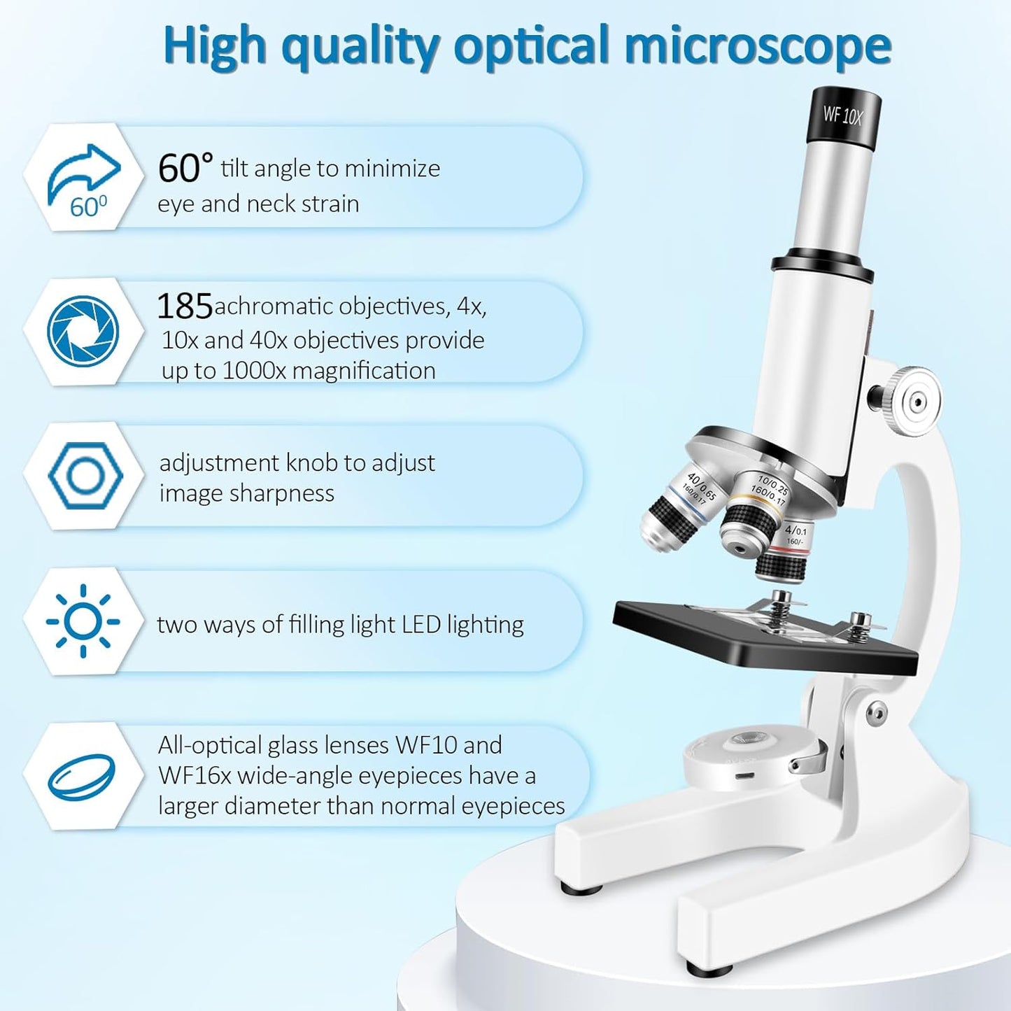 Microscope for Kids & Adults,40X-2000X Magnification Microscope for Kids 8-12, with LED Fill Light & Phone Holder, Great for School Labs and Home Schooling