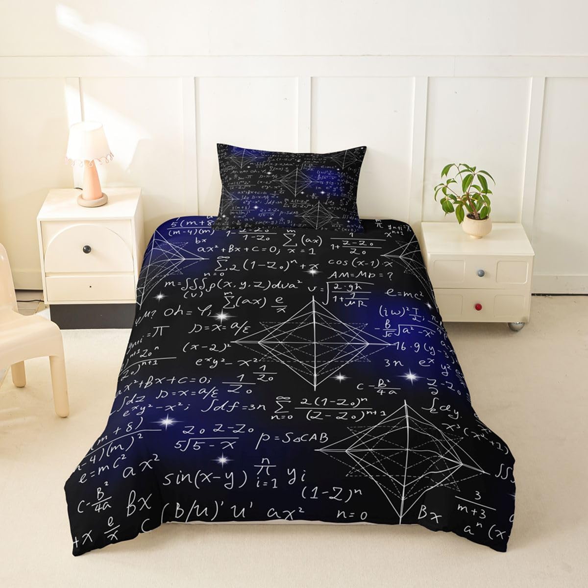 Erosebridal Chemistry Lab Bedding Set Twin Size Chemical Equation Duvet Cover for Boys Girls Chemical Elements Science Theme Comforter Cover Teens Kids Science Students Bedding School Dorm Room Decor
