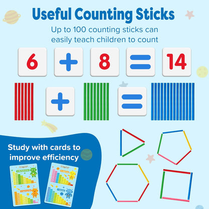 Wooden Abacus for Kids Math - Double-Sided Blackboard Whiteboard for Toddlers with 308 Magnetic Number & Fruit Cards, 100 Counting Sticks Montessori Educational Toys Homeschool Essentials