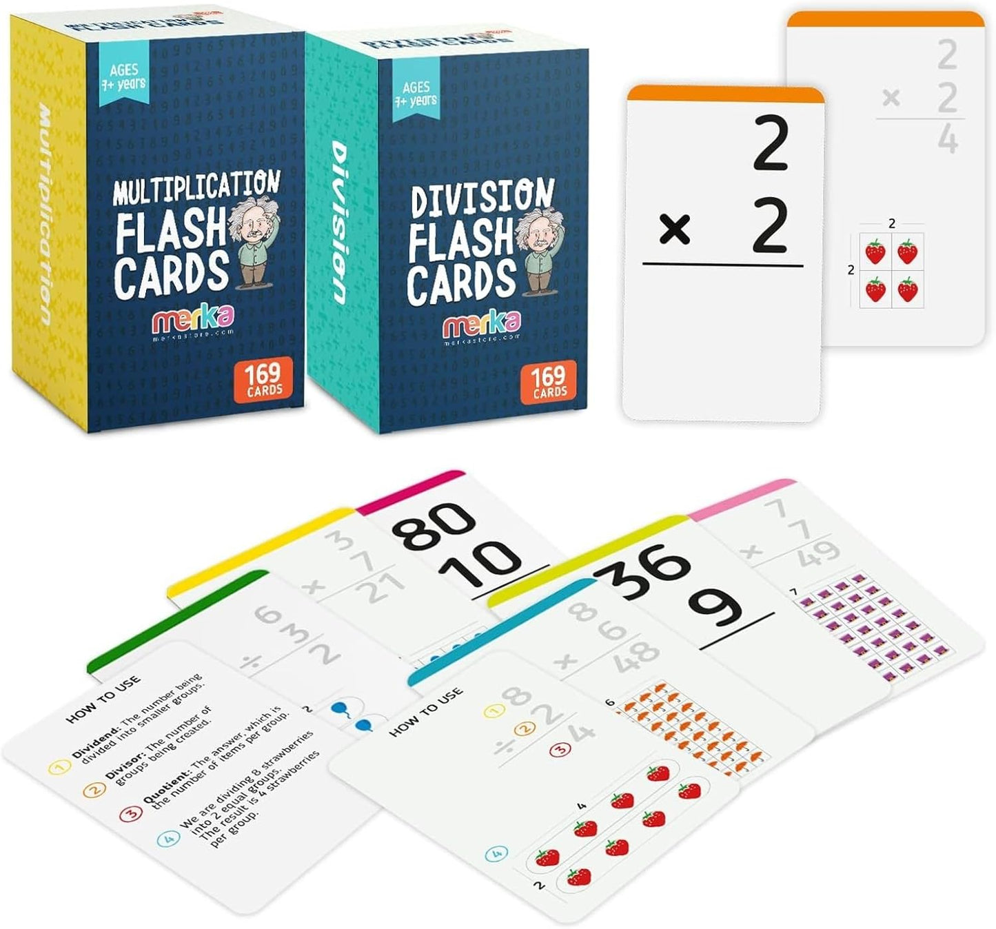 merka Math Flash Cards, 169 Flashcards in Total, Multiplication Learning Mathematics, Create Game for Kids, Classroom and Homeschool Toys, 1st to 4th Graders, Ages 4-14