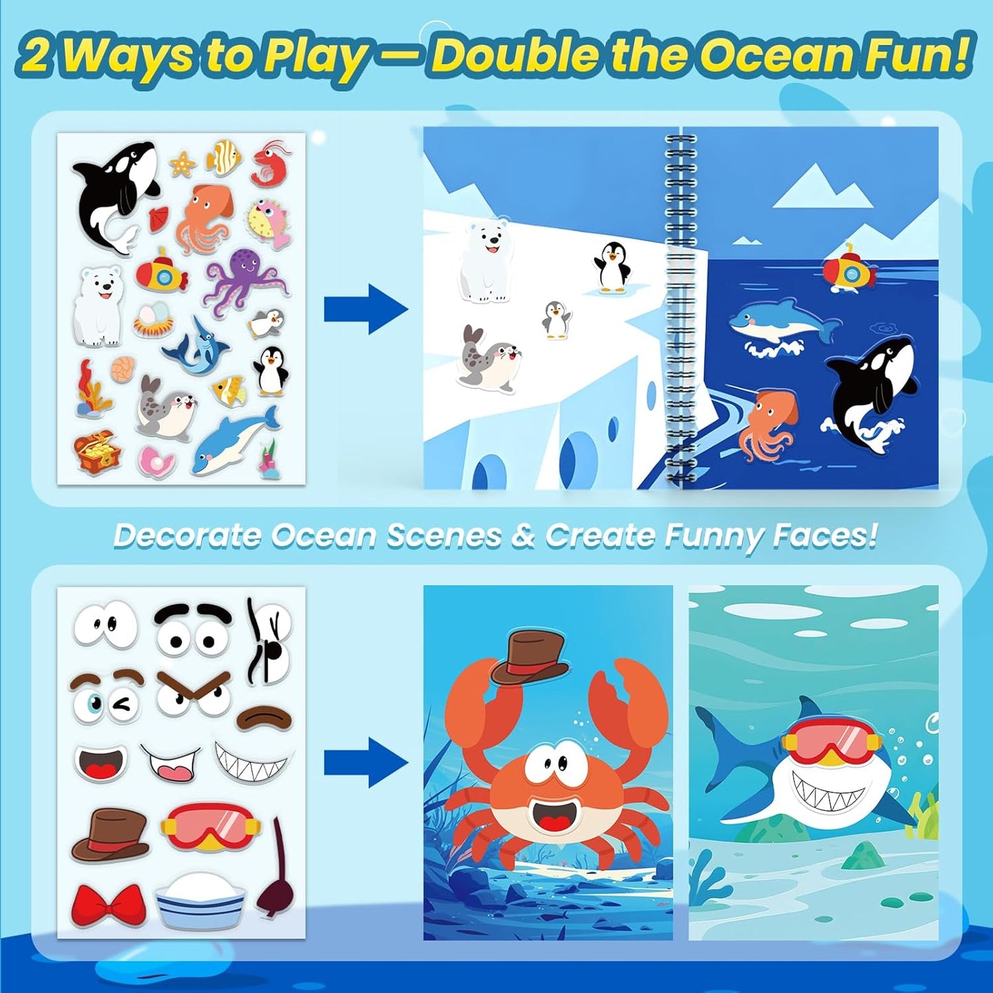 Animals Reusable Sticker Book for Toddlers, DIY Make-a-face Animals Jelly Fun 3D Stickers, Washable Puffy Stickers for Kids Toys, Airplane Road Trip Travel Activities Essentials for Kids 3 4 5 Years