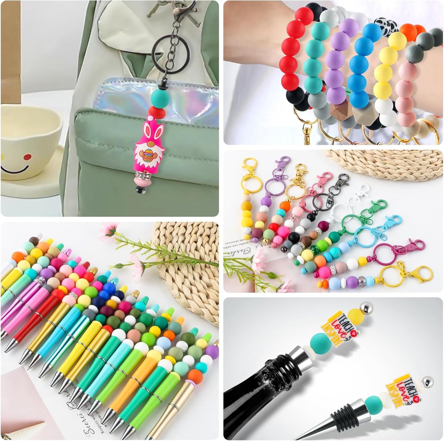 65Pcs 19mm Silicone Beads for Keychain Making Bracelet Necklace, Bulk Round Silicone Beads for Pens（Christmas Green） - Colors A