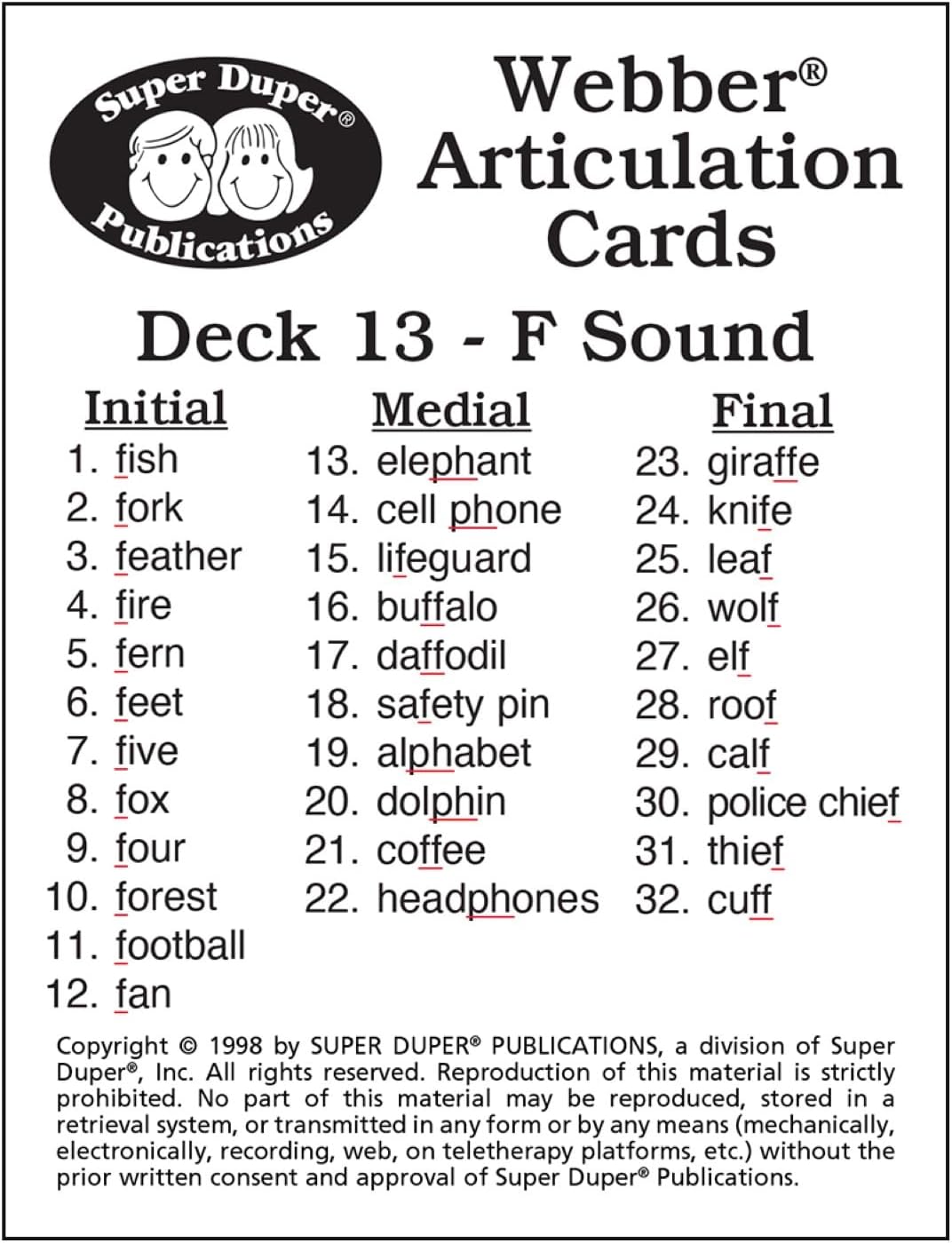 Super Duper Publications | Articulation F Sound Fun Deck | Vocabulary and Language Development Flash Cards | Educational Learning Materials for Children