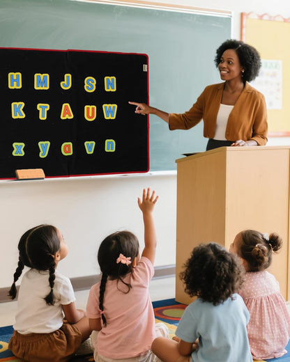 CHEFAN Foldable Felt Board for Toddlers 22 x 13, Freestanding Flannel Board for Kids, Preschool Classroom and Daycare Storytelling Display, Compatible with Felt Set, Blue