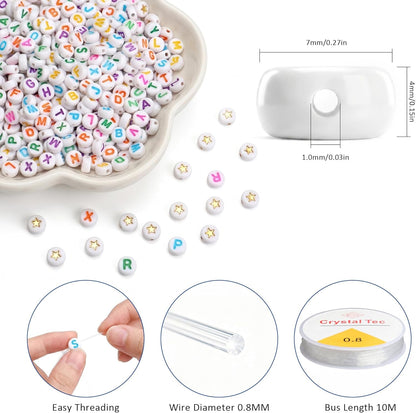 SUTOUG 1000PCS Colourful Letter Beads for Threading, 4 x 7 MM Acrylic Round Alphabet Beads for Jewellery DIY Making Crafts Bracelets Necklaces Ornaments