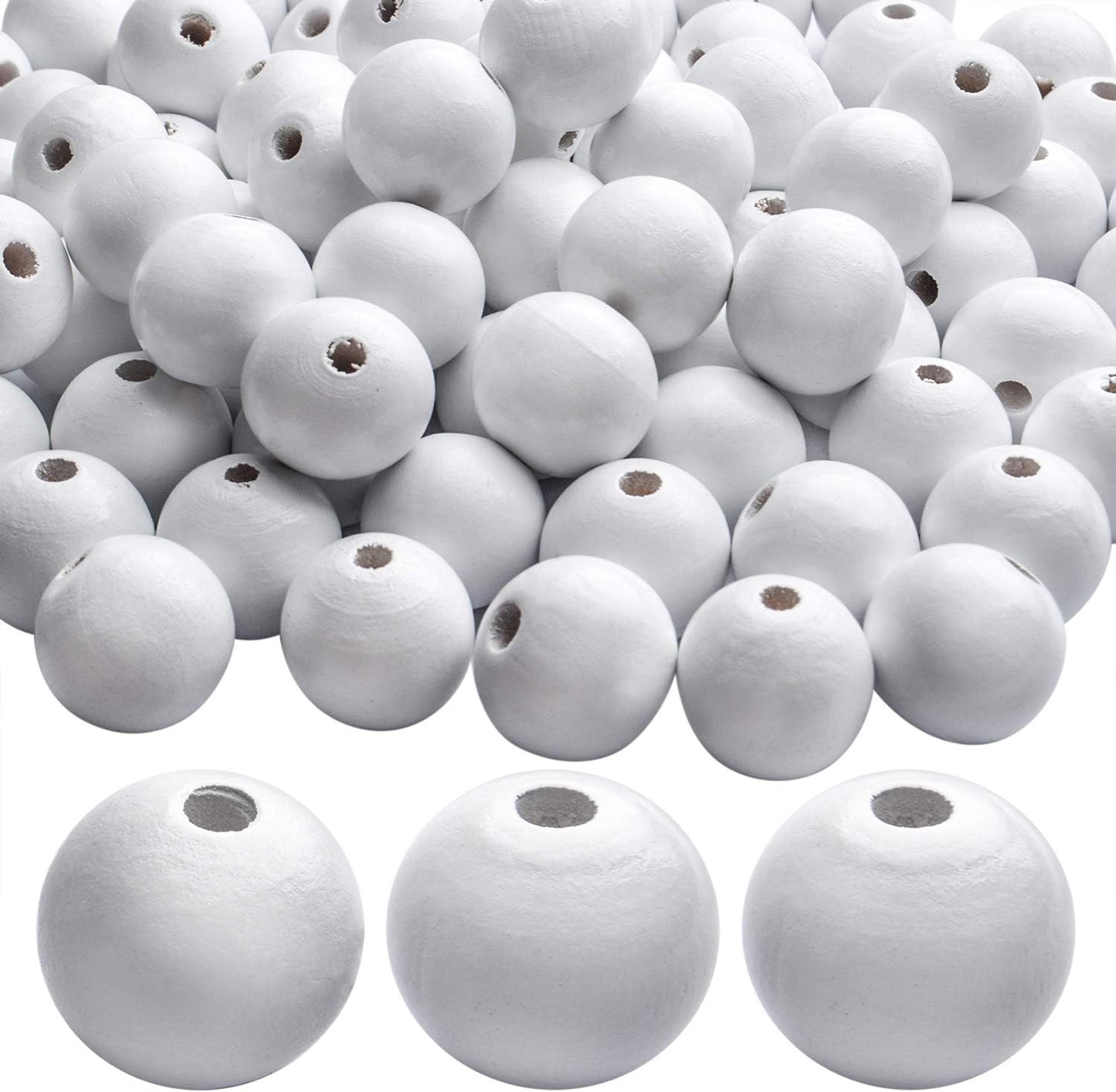 Aylifu Round Wooden Beads, 50 pcs 25mm Natural Unfinished Wooden Spacers for DIY Crafts Jewelry Making, White, Hole: 5mm