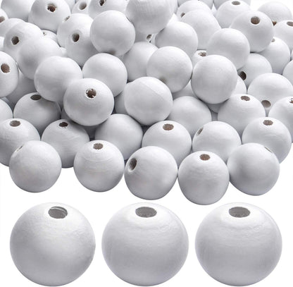 Aylifu Round Wooden Beads, 50 pcs 25mm Natural Unfinished Wooden Spacers for DIY Crafts Jewelry Making, White, Hole: 5mm