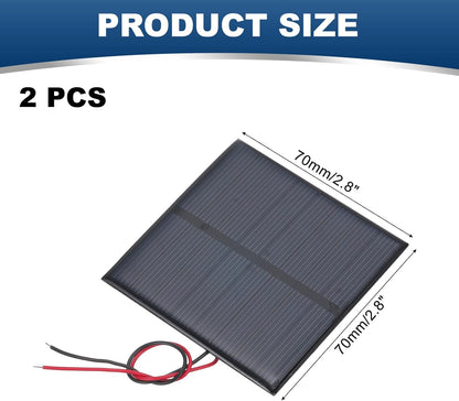 MECCANIXITY 2 Pcs 5.5V 0.44W 70mA Mini Solar Panels, Small Polycrystalline Solar Cell Panel with 2 Cable for DIY Electric Toy Materials Kits Charger, 60mm x 60mm