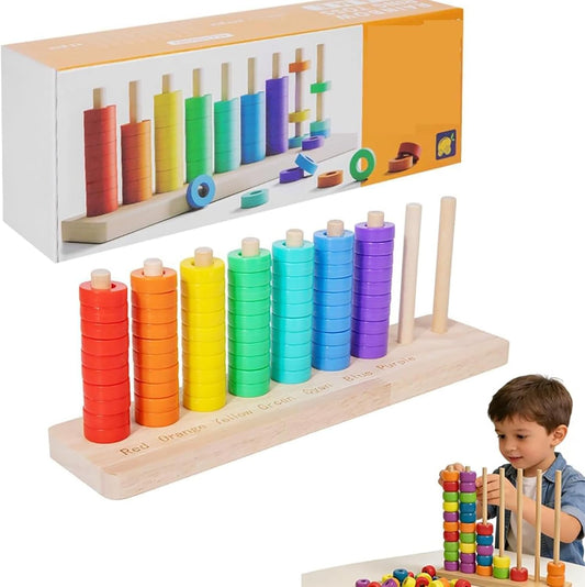 Fast-Paced Rainbow Ring Stacking Puzzle Game,2026 New Upgrade Wooden Color Match Challenge Game for Family Fun and Strategy Lovers, Color Matching Stacking Puzzle Game. (A01)