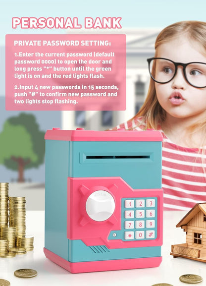 Playsheek Piggy Bank for Girls Boys Large Electronic Money Coin Banks with Password Protection, Automatic Paper Money Scroll Saving Box, Great Gift for Kids(Black-White)