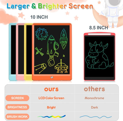FLUESTON LCD Writing Tablet for Kids, 10 Inch Doodle Board, Colorful Drawing Pad for Toddler, Educational Travel Toy Gifts for 3-8 Year Old Girls Boys, Erase Lock Writing Board