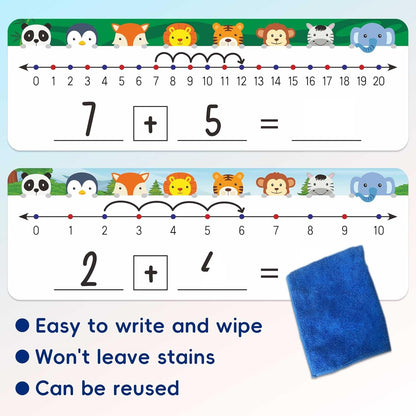 Jauisus 30 Pcs Number Line Dry Erase Whiteboard Card, 4”x12” Double Sided Dry Erase Board 0-10 on One Side 0-20 on Other Side, Students Home Classroom Must Haves Math White Board