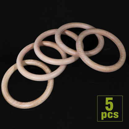 FoDau770 5pcs Natural Beech Wooden Rings, Unfinished Solid Wood Rings Heavy Duty Wood Circles, Macrame Craft Circles for Party, Home Decor & DIY Making - Outer Diameter: 3 Inch