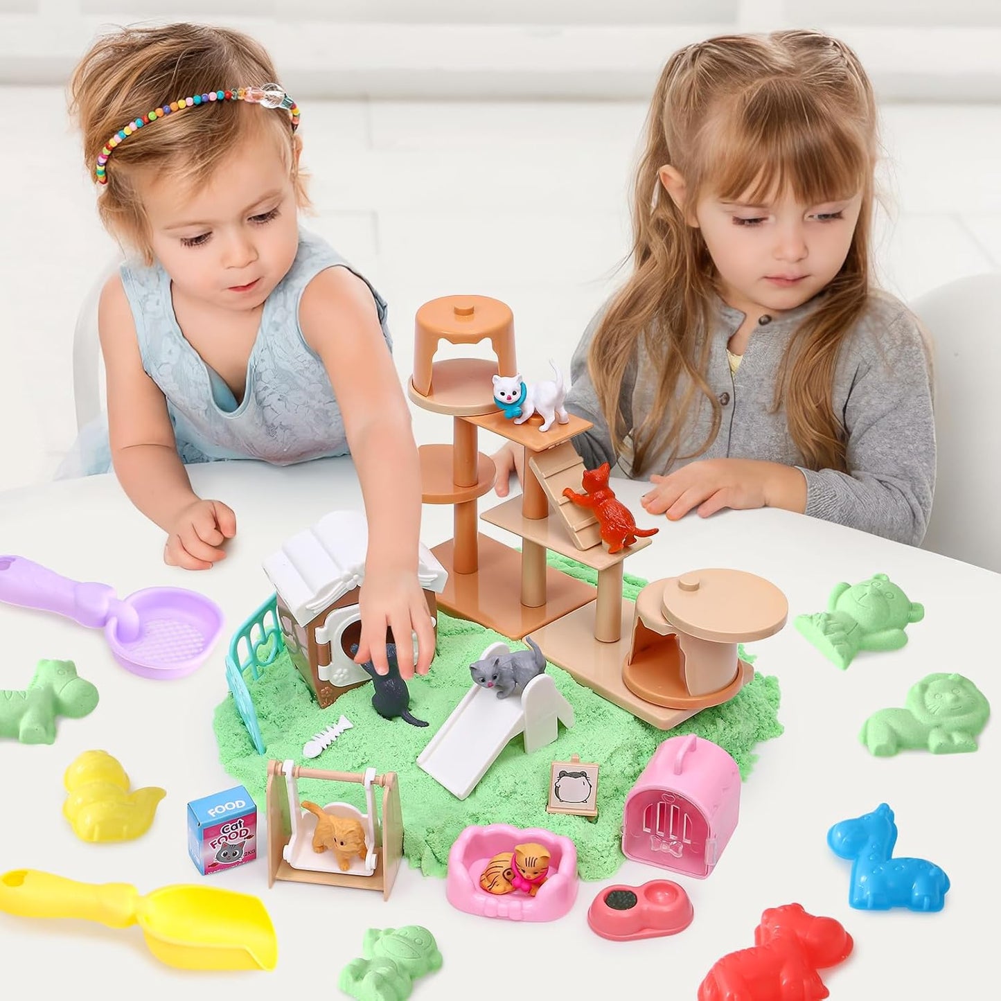 Lorfancy Dog Sandbox Toys Kids Play Sand Kit Toddler Sensory Bin Toy 2.2lbs Sand Pet Dog Figures Care Role Pretend Play Beach Toy Birthday Gift for Girls Boys 3 4 5 6 7 8 Years Old