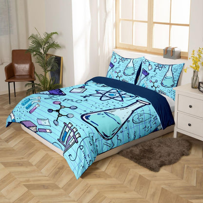 Erosebridal Chemistry Lab Bedding Set Twin Size Chemical Equation Duvet Cover for Boys Girls Chemical Elements Science Theme Comforter Cover Teens Kids Science Students Bedding School Dorm Room Decor