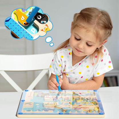 Magnetic Alphabet Maze Letter Puzzle Board, Montessori Toys Alphabet Puzzle for 2 3 4 5 Years Old, Fine Motor Skills Toys Magnet Fishing Game for Kids 3-5, Birthday Gift for Girls Boys