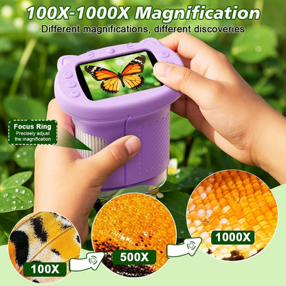 1000X Handheld Digital Microscope for Kids, 4K Kids Microscope with 2.4" Screen, 200–1000X Magnification, Portable STEM Educational Toy for Boys and Girls Ages 5–12 (White)