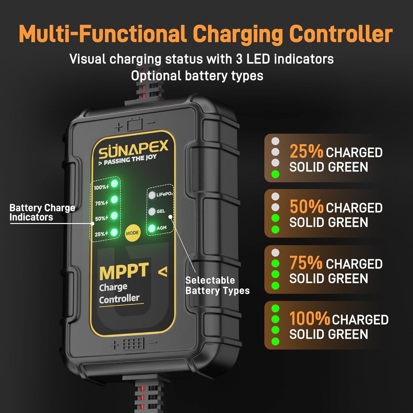 SUNAPEX 12V 10 Watt Solar Trickle Charger Maintainer - Waterproof Solar Powered Battery Charger - Solar Panel Kit Built-in Smart Charge Controller for Car Rv Trailer Truck Boat Automotive Marine