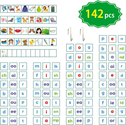 Boczif Word Building Center Pocket Chart for Educational Preschool Learning Resources, Syllable, Word Recognition Pocket Chart with Word Families Cards, Classroom Pocket Chart, Teacher Pocket Charts