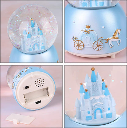 Snow Globe Castle Crystal Ball Automatic Snowfall Musical Rotate Crystal Ball with 7 Color Changing Lights Musical Castle Snowglobe for Kids Girls Boys
