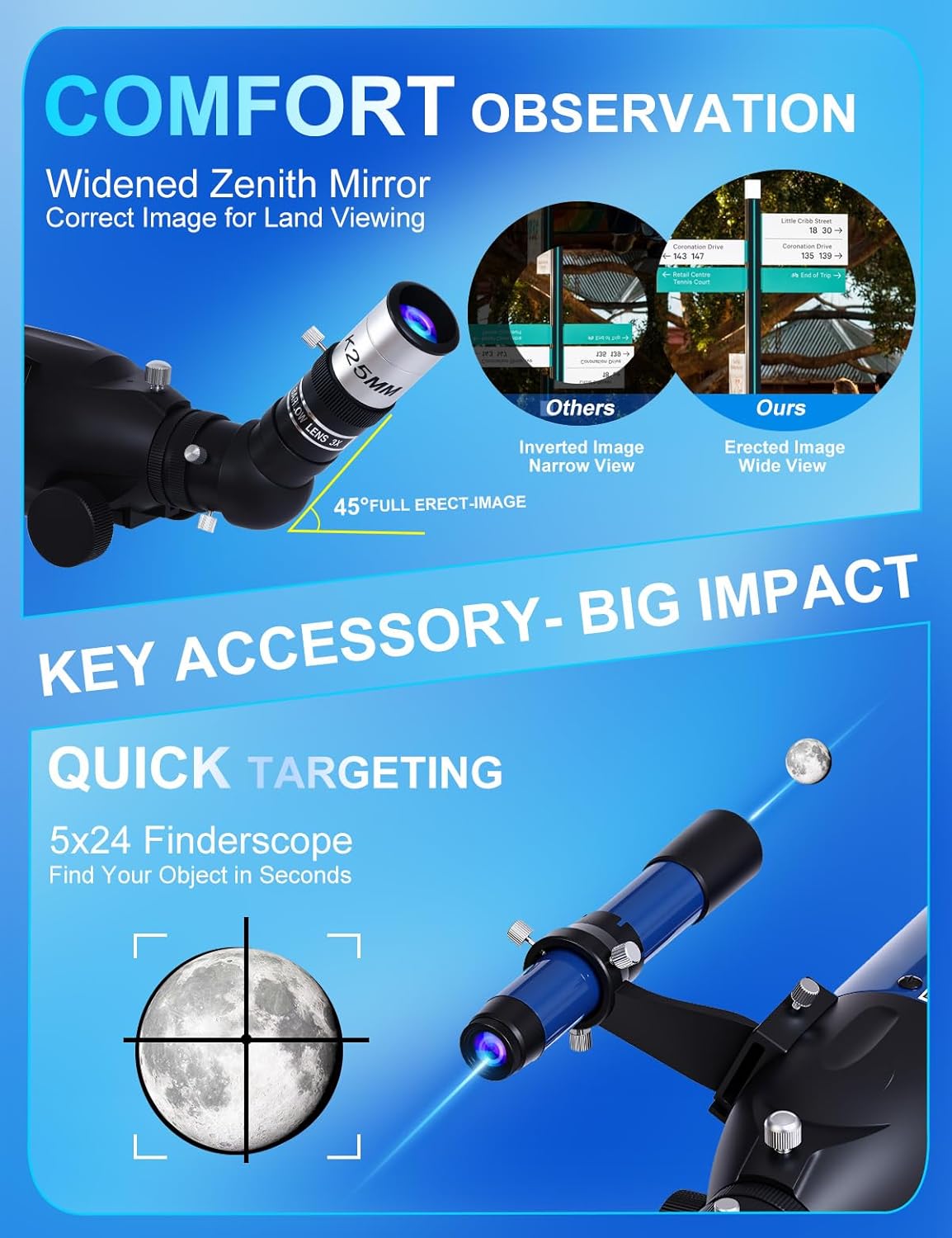 Telescope for Adults High Powered 90mm Aperture 800mm (32X-240X), Refractor Telescopes for Astronomy Beginners with AZ Mount Tripod, Phone Adapter, Carry Bag (80090white)