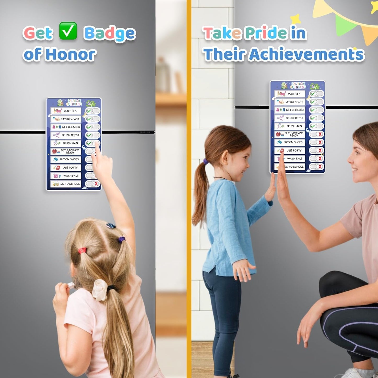 Upgraded Slider 3 in 1 Bedtime/Morning/Daily Routine Chart for Kids, Magnetic Chore Chart for Kids, Visual Schedule for Kids Toddlers Schedule Board for Home